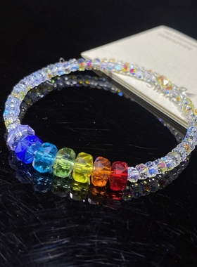 爆闪奥地利水晶手链施家手串女彩虹手链女ab幻彩多巴胺手链