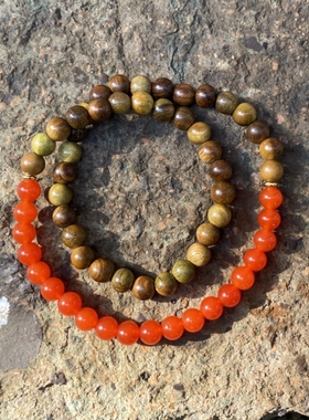 檀木半山水红玛瑙手串绿檀木手串双圈木质檀香招财转运珠手链女款