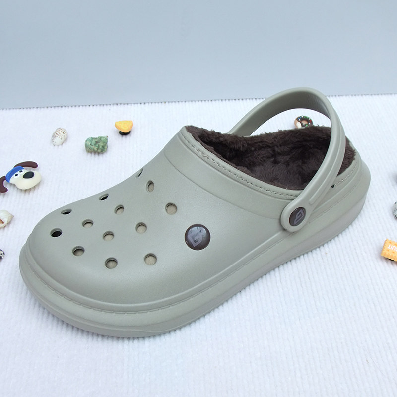 加绒洞洞鞋秋冬季棉拖鞋男女防滑保暖包头毛毛棉鞋外穿洞洞鞋韩版