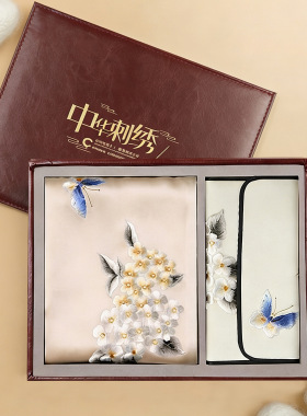 手工刺绣真丝围巾钱包礼品苏州桑蚕丝丝巾礼物送老外礼盒装高档