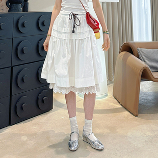 249元 高级设计感白色高腰显瘦蕾丝内衬系带半裙 新款