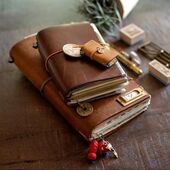 禾木家2018特价 旅行笔记本手账手帐TN真皮牛皮DIY 微瑕疵白雾蜡