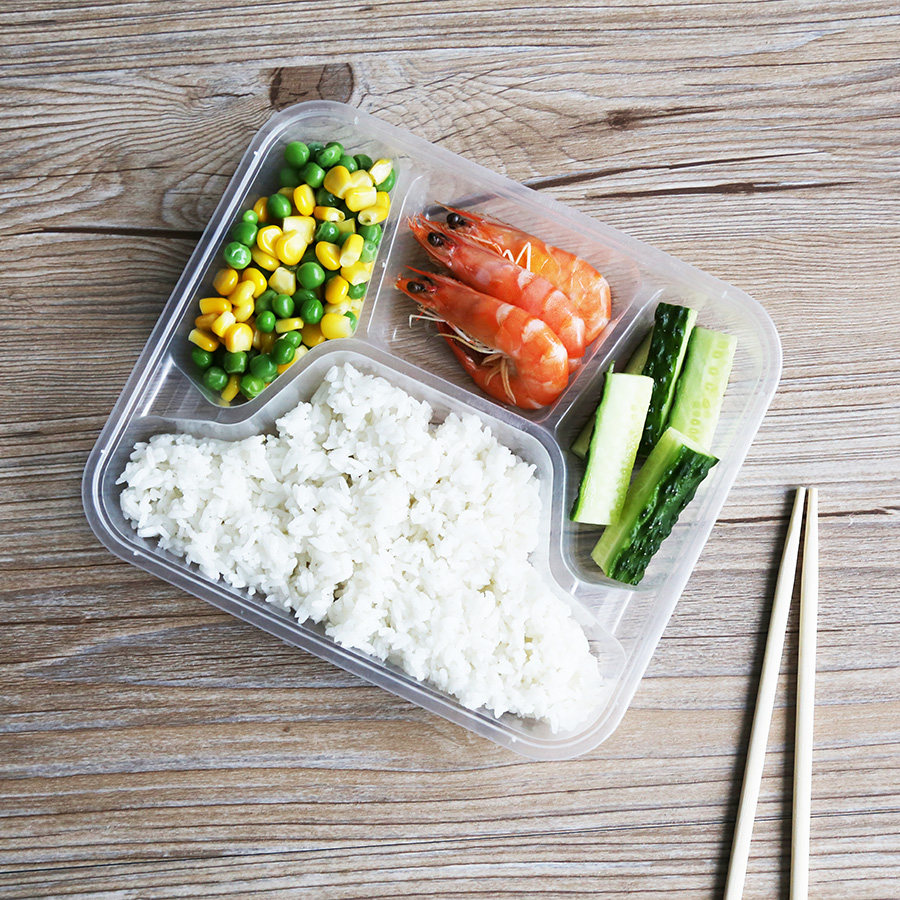 梅洋15493外卖打包一次性快餐盒多格饭盒透明四格1000ml 150套