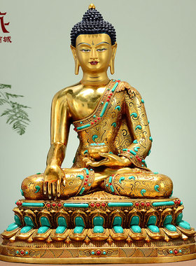 全鎏金释迦牟尼铜像摆件