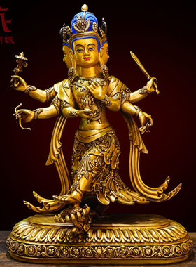精工铜雕《观音菩萨》全鎏金室内家用《舞蹈观音》铜像摆件