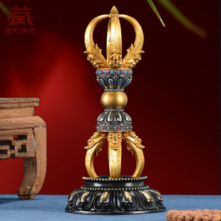 五股铜制金刚杵掐丝鎏金普巴金刚橛家用室内装饰铜摆件带底座