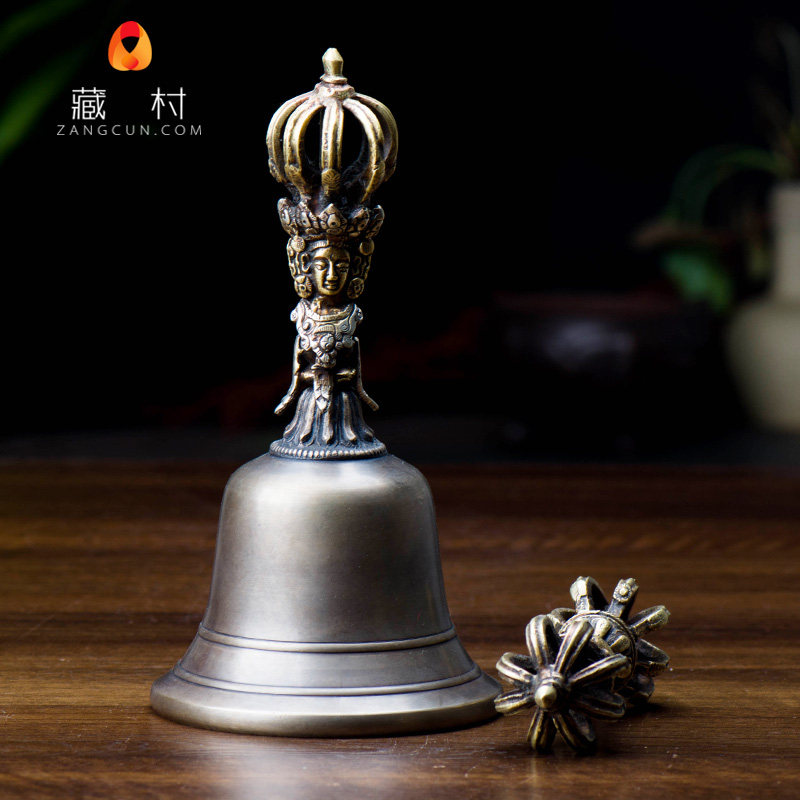 室内佛前供具尼泊尔手工青铜光面金刚杵金刚铃 九股金刚铃杵 大号