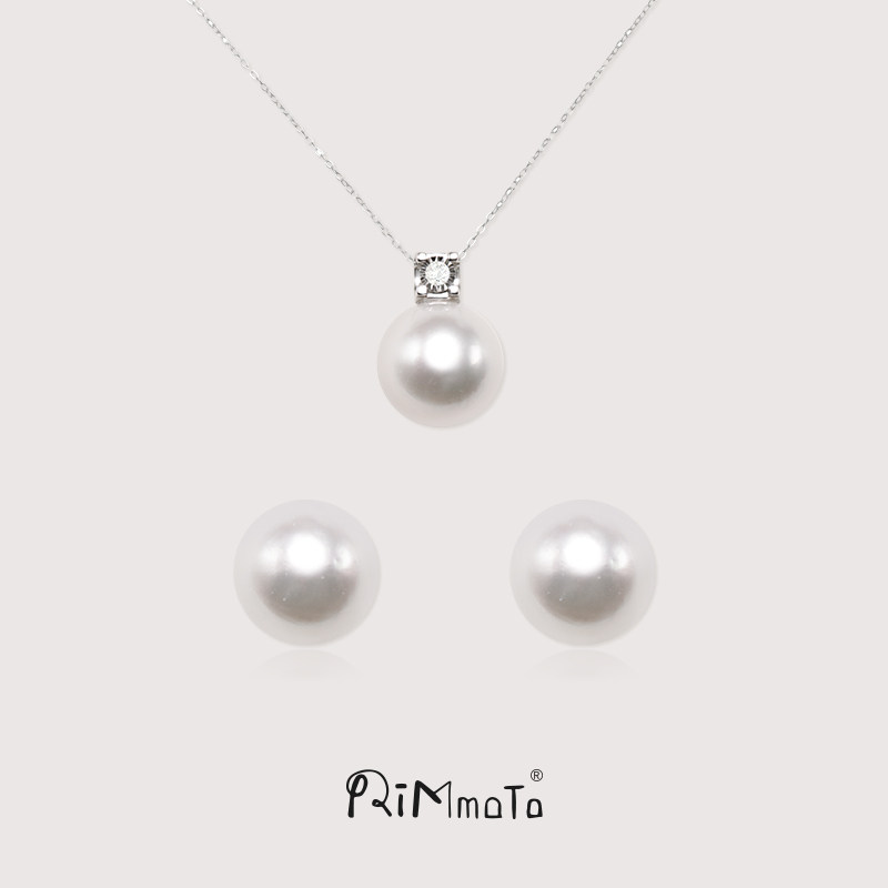 Rimmoto澳白海水珍珠项链耳钉18K金炫彩冷光百搭简约气质