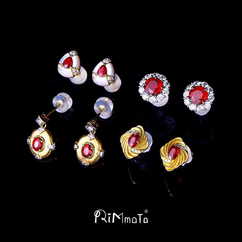 Rimmoto18k金红宝石鸽血红耳钉