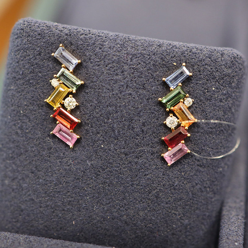 年货彩宝 18k金彩色蓝宝石钻石耳钉 直播专拍不退改