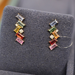 年货彩宝 18k金彩色蓝宝石钻石耳钉 直播专拍不退改