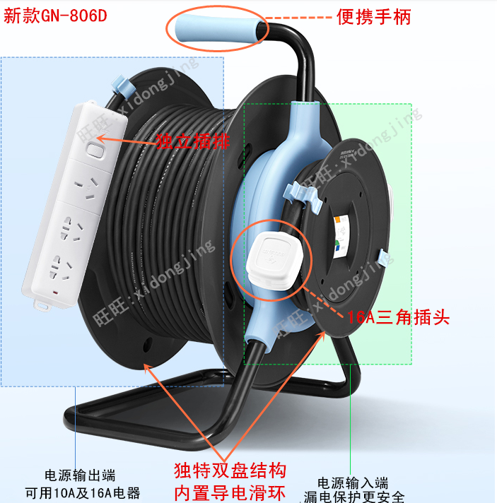 公牛大功率过载插座电缆盘