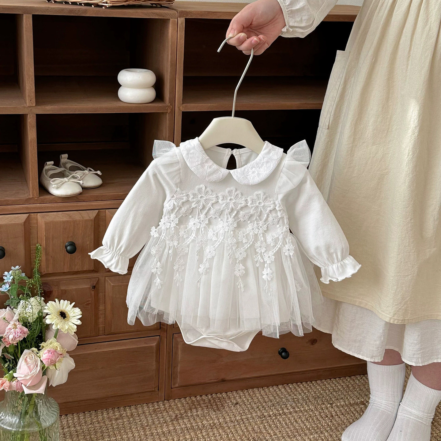 春季新生婴儿周岁三角哈衣裙子女宝宝百天网纱花朵公主包屁衣爬服,童装/婴儿装/亲子装,连身衣/爬服/哈衣,淘宝优惠券,粉丝福利购,淘宝优惠卷