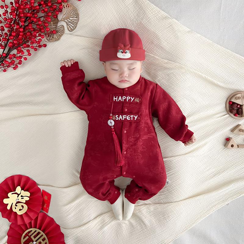 拜年服春秋款红色喜庆满月中国风