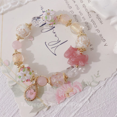 少女心粉晶独角兽手链情人节礼物