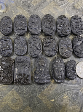 泗滨玄黄砭石十二生肖吊坠吉祥幸运吊坠貔貅观印竹子兰花直播福利
