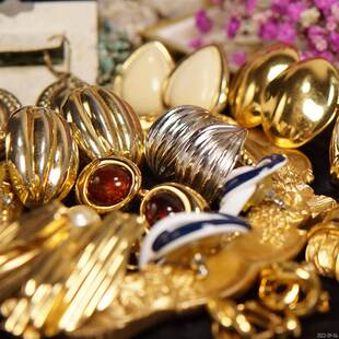 LLsVintage西洋古董首饰美国NAPIER合金镀金色中复古耳夹耳钉孤品