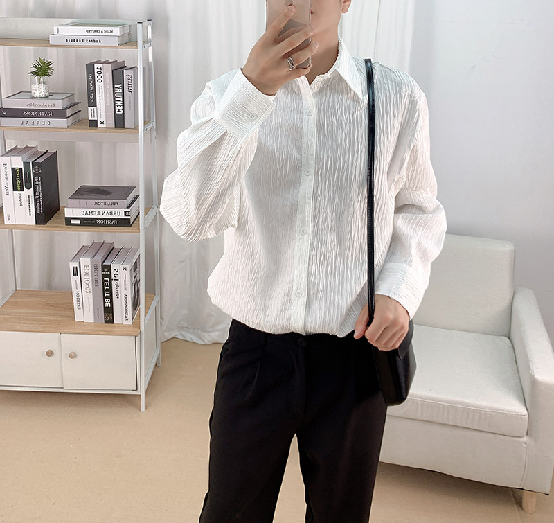 610A-3-CS158-P69秋季男士休闲长袖衬衫宽松潮流衬衣韩版白色衣,男装衬衫,星座610A-3（原钱塘4015)