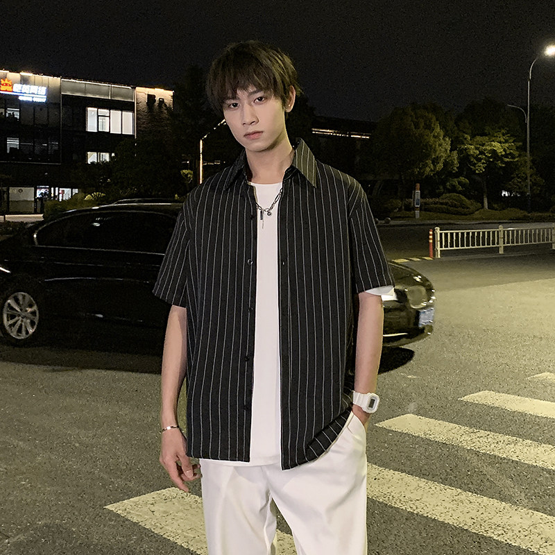 CS093-P45男士条纹简约短袖衬衫韩版衬衣,男装衬衫,星座610A-3（原钱塘4015)