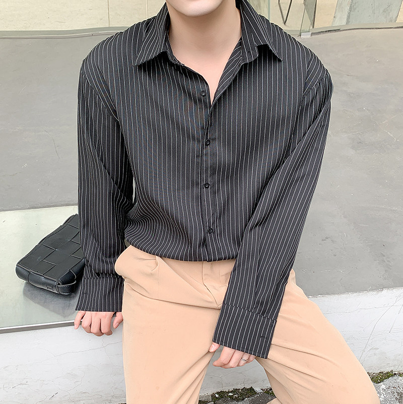 CS008-P59/2021长袖条纹秋季衬衫男士韩版衬衣休闲ins宽松外套男,男装衬衫,星座610A-3（原钱塘4015)