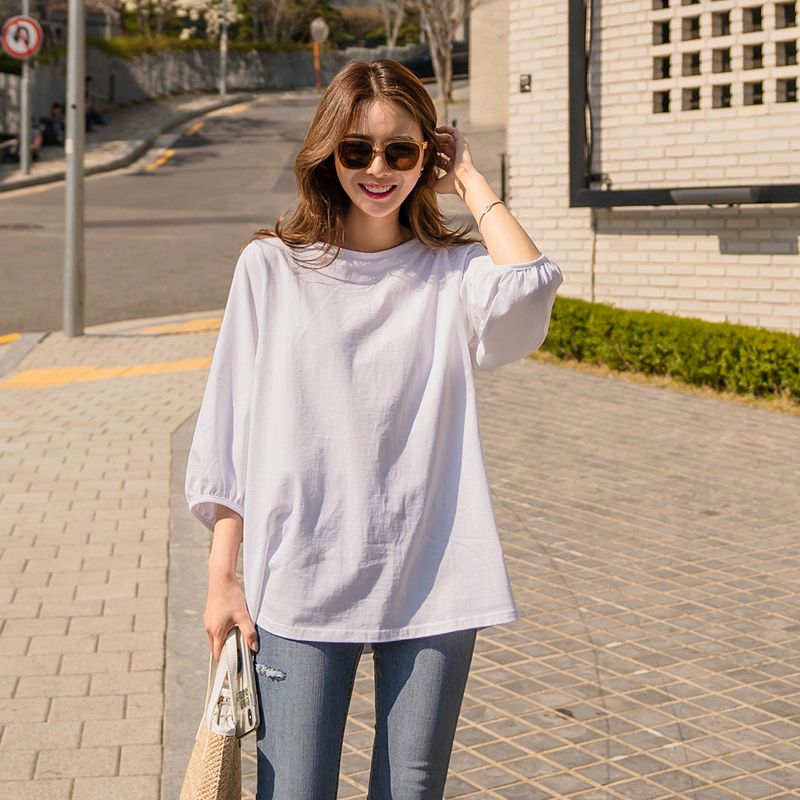 九分袖简约时尚纯色上衣