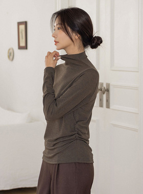 2025秋冬新款修身显瘦通勤百搭长袖复古小高领纯色天丝羊毛打底衫