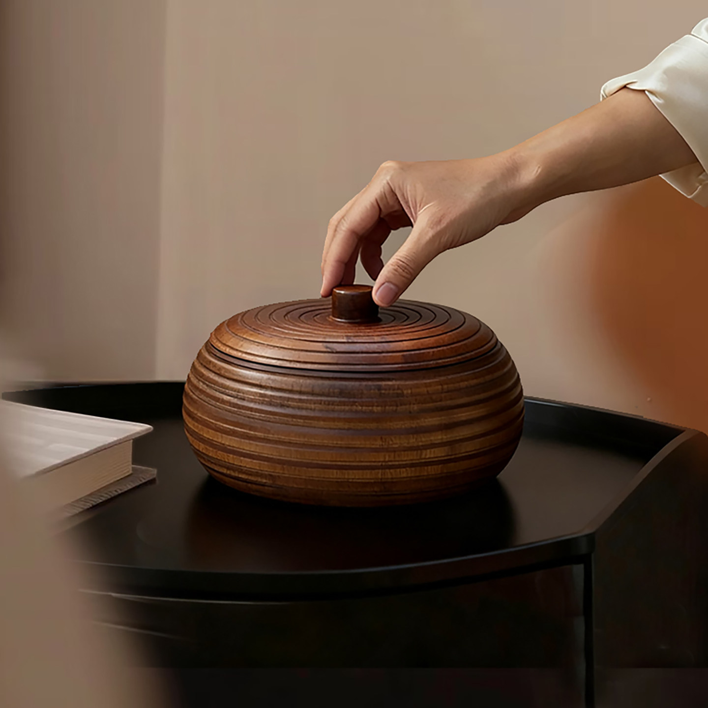 复古柚木带盖饼干干果零食收纳盒实木零食储存罐木质糖果罐茶叶盒