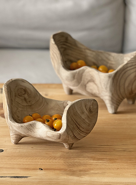 侘寂复古做旧果盘实木水果盘异形木质果盆黑色托盘艺术感装饰摆件