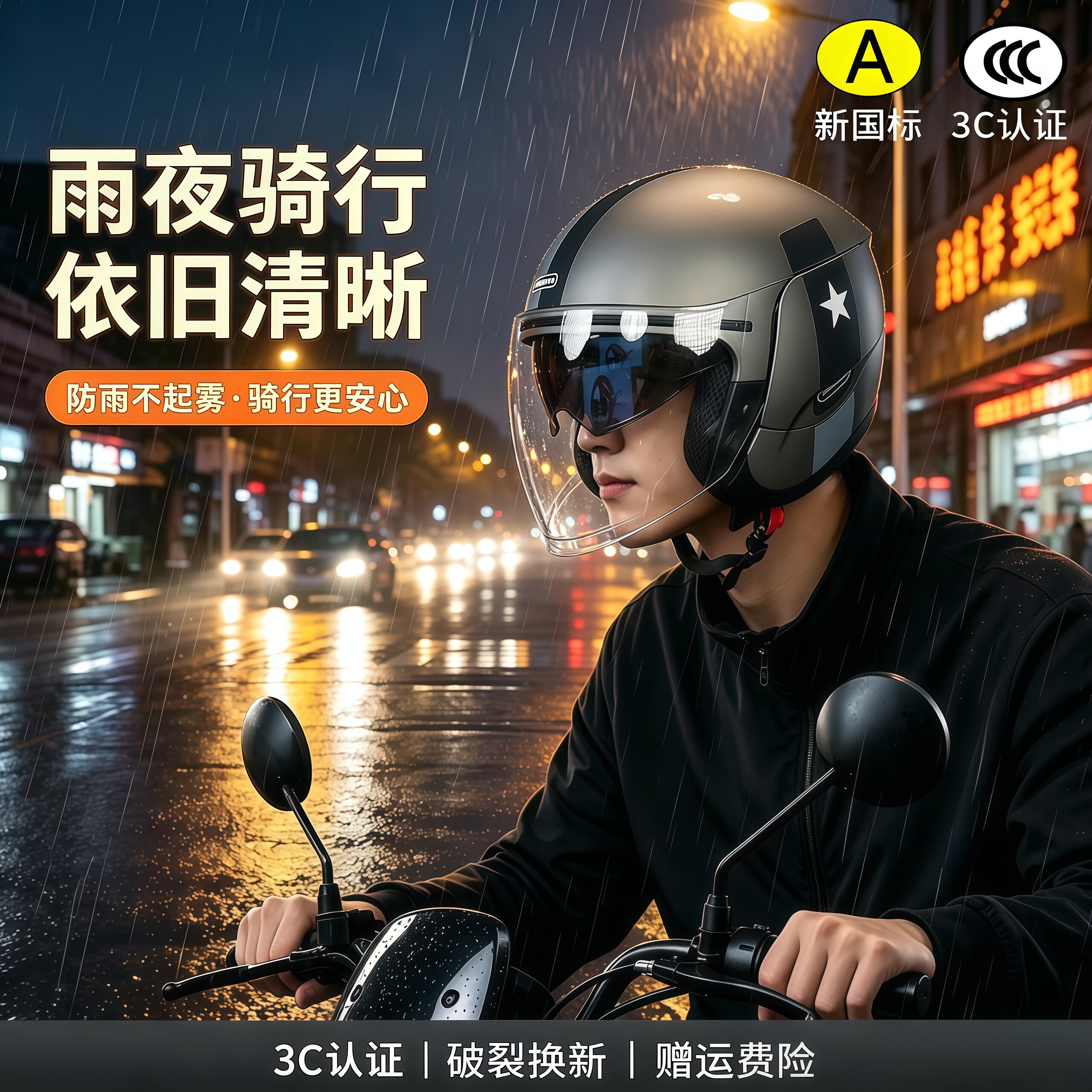 冬季骑行安全标准防雾摩托车3C认证电动车头盔冬加厚男四分之三