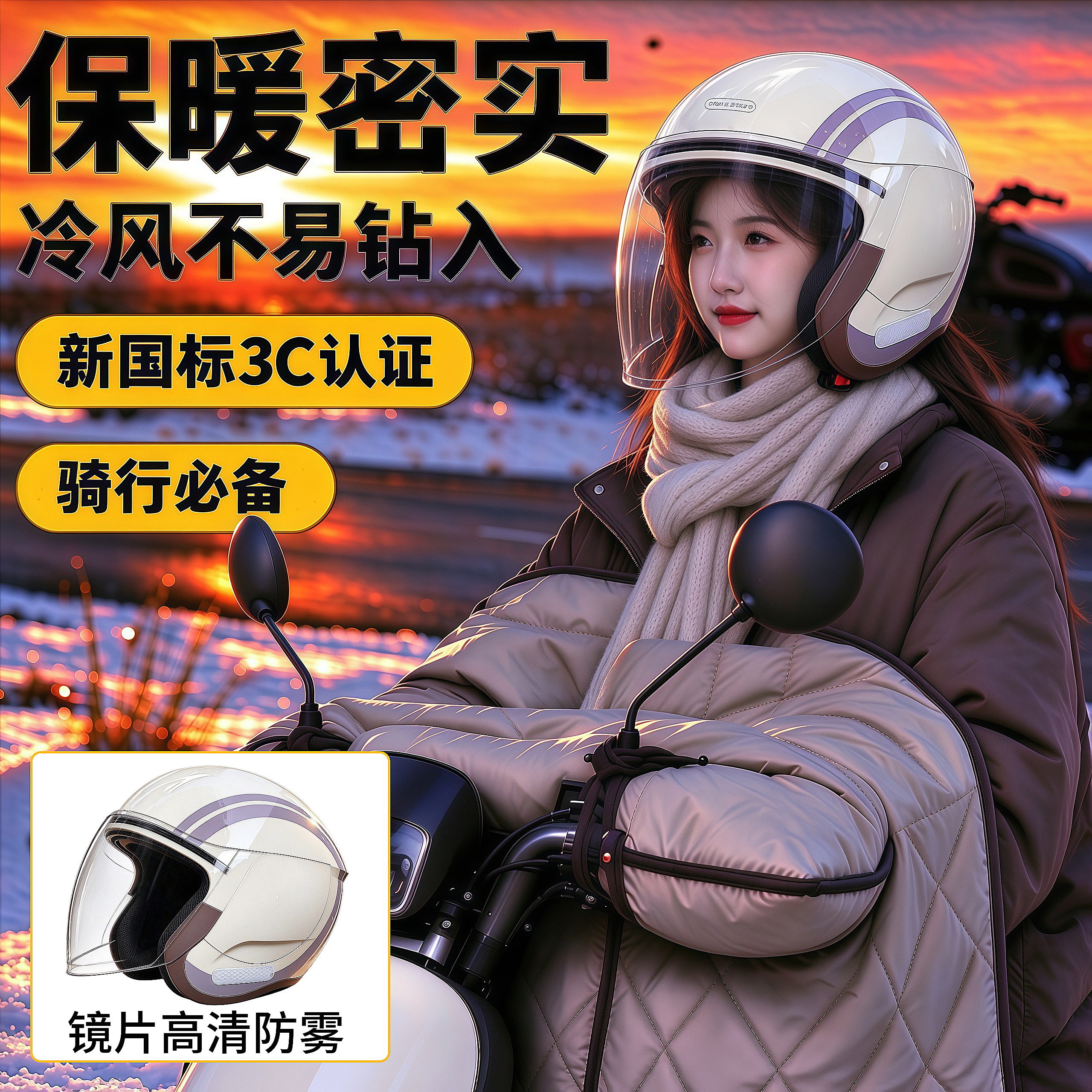 冬季头盔女款2026新款电动车安全标准防雾摩托车3C认证四分之三