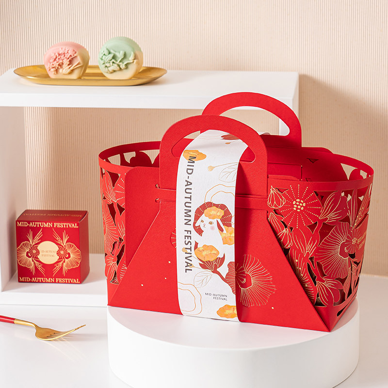 2025镂空手提篮月饼蛋黄酥包装盒礼盒 创意流心月饼广式送礼手提