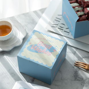 ins风蓝色方形常温蛋糕盒糖果饼干盒玛德琳马卡龙雪花酥 2024新款