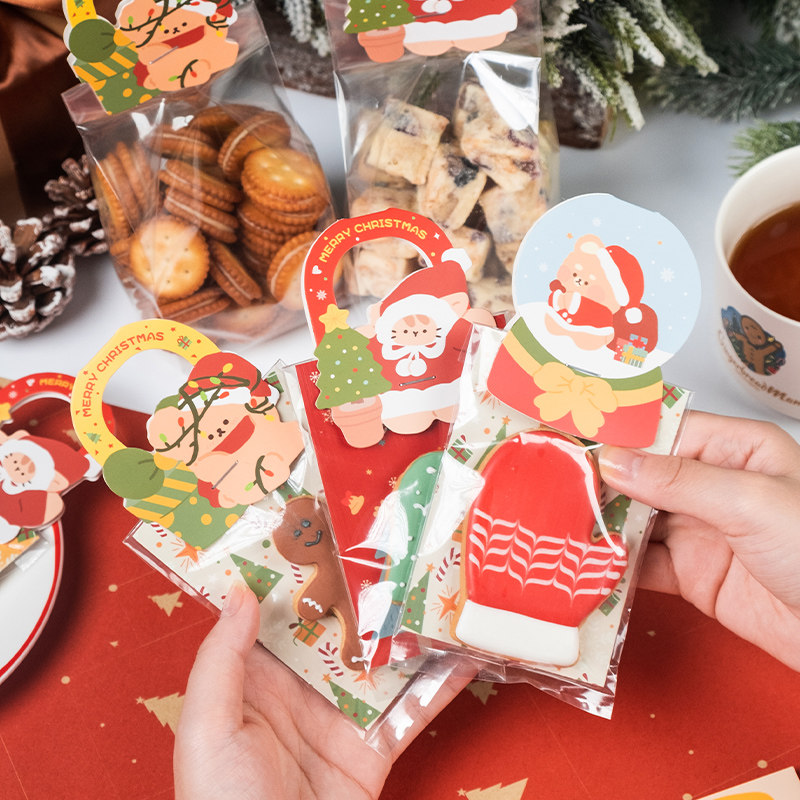 圣诞节饼干小蛋糕甜品包装页眉曲奇玛德琳雪花酥包装袋新年万圣节