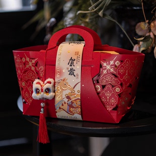 2026新年马年手提篮饼干包装盒礼品盒雪花酥牛轧糖年货礼盒空盒子