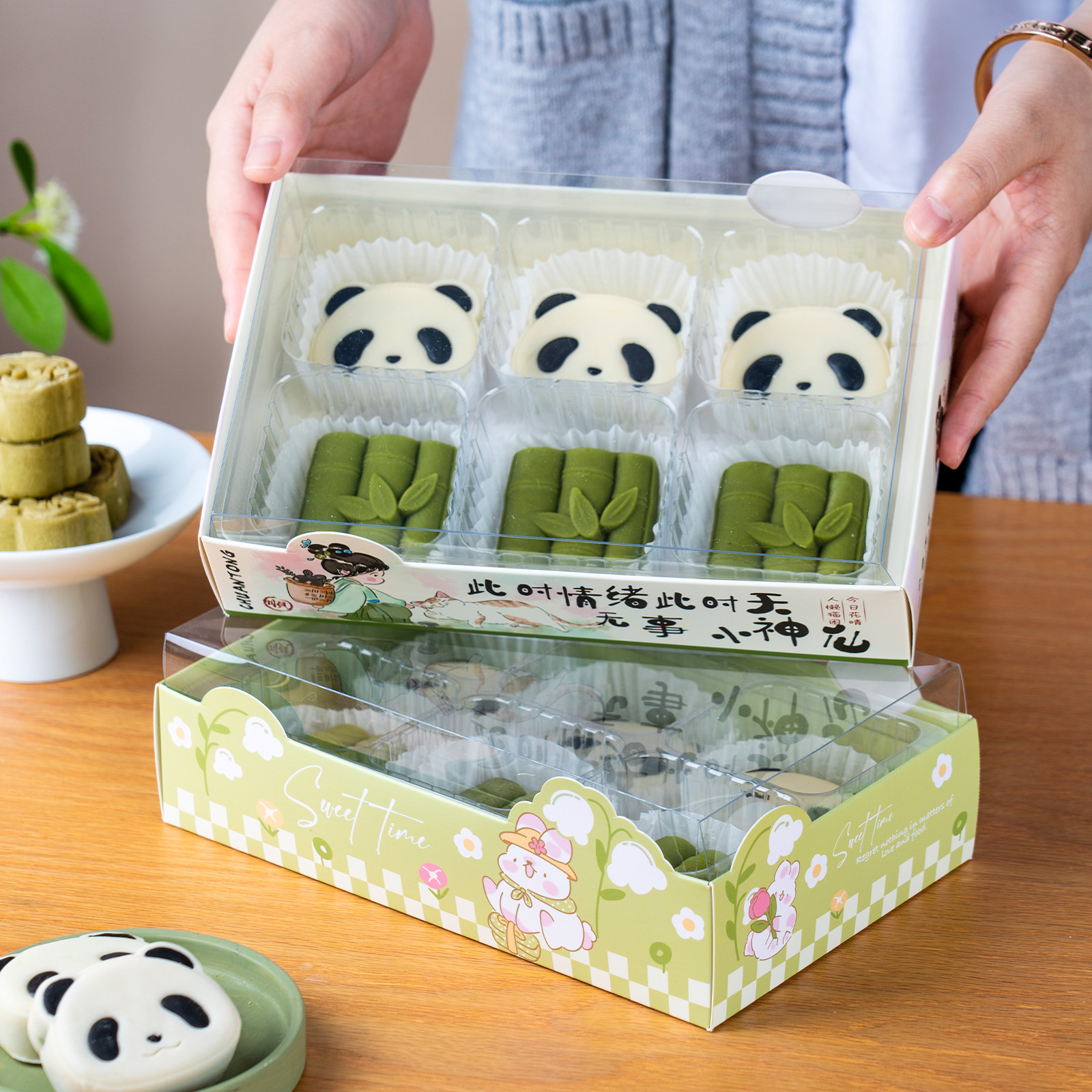 开窗6粒绿豆糕包装盒子礼盒透明蛋黄酥蛋挞烘焙一次性打包青团