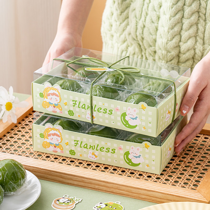 开窗6粒青团包装盒子礼盒透明蛋黄酥蛋挞烘焙一次性打包绿豆糕