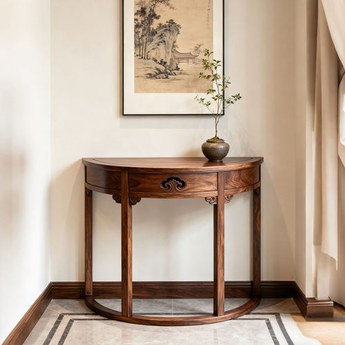 宋式美学北美黑胡桃木半圆玄关桌