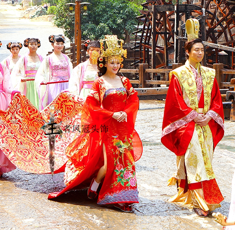 汉服结婚凤冠霞帔古装头饰新郎新娘大气发饰影楼拍照男女古装头饰