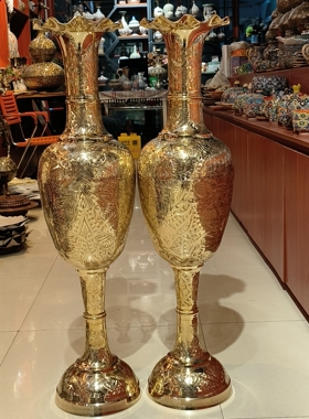 巴基斯坦铜器巴基斯坦花瓶手工艺品铜器约94公分金铜花瓶居家装饰
