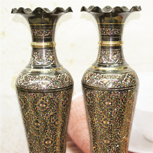 新品巴基斯坦手工艺品铜器铜雕24英寸波口日式花瓶家居装饰BT540
