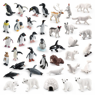 仿真儿童认知野生极地动物模型企鹅北极熊驯鹿白鸽冰屋套装摆件