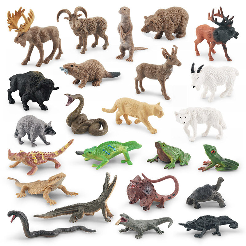 跨境仿真儿童科教伞蜥象龟眼镜蛇美洲狮灰熊麋鹿野生动物模型摆件