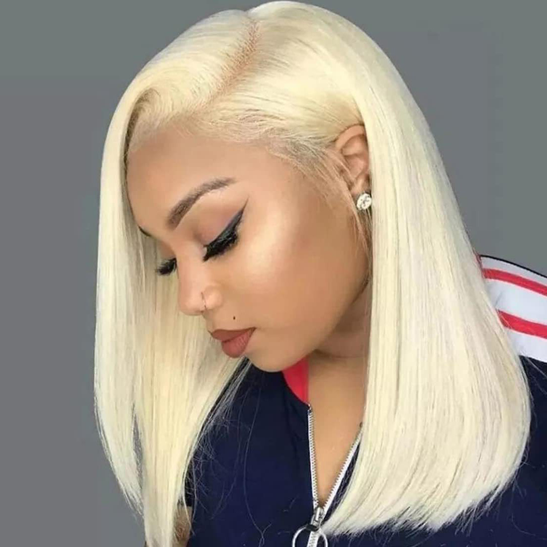 金色假发蕾丝BOBO短发真发全头套Blonde Bob Lace Human Hair Wig