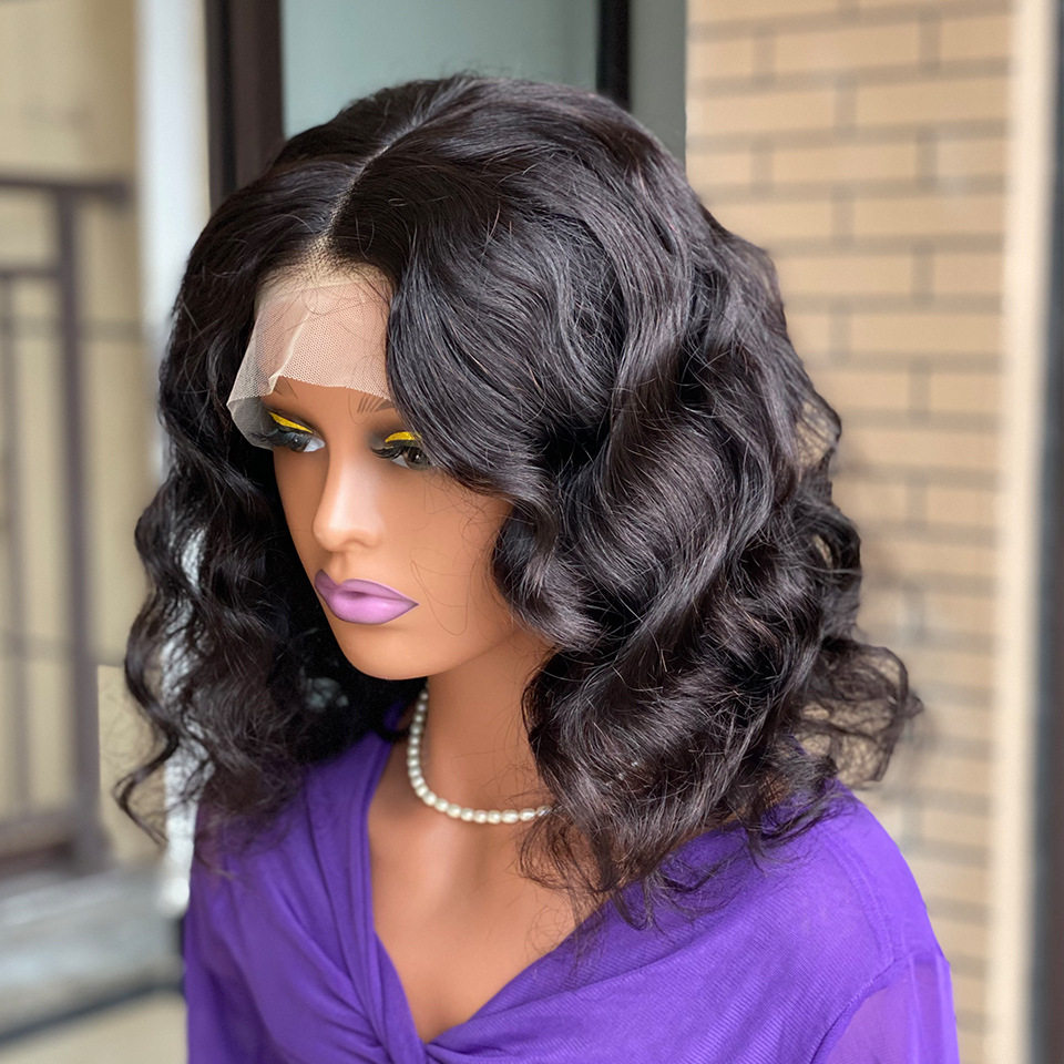 欧美假发女前额蕾丝短卷发真发套Real human hair wavy curly wig