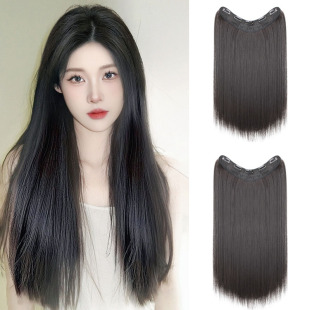 网红假发女V型一片式长直发假发接发片自然仿真全头黑长直假发片
