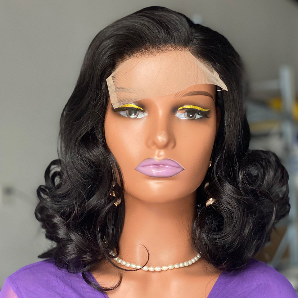 非洲假发女前蕾丝短卷发真发全头套SDD bouncy curl Glueless wig