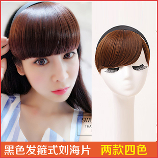 假发女黑色发箍式齐刘海片假发片自然逼真带发箍斜刘海假发接发片