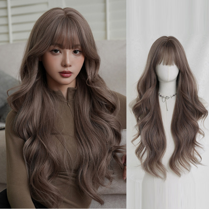 日韩女团假发女薄藤粉紫大波浪长卷发假发套显白蓬松仿真长发wigs