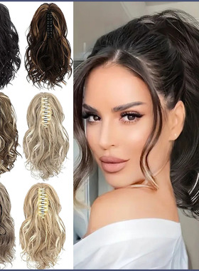 欧美假发女抓夹短卷发假发马尾假发辫蓬松波浪卷短马尾ponytails