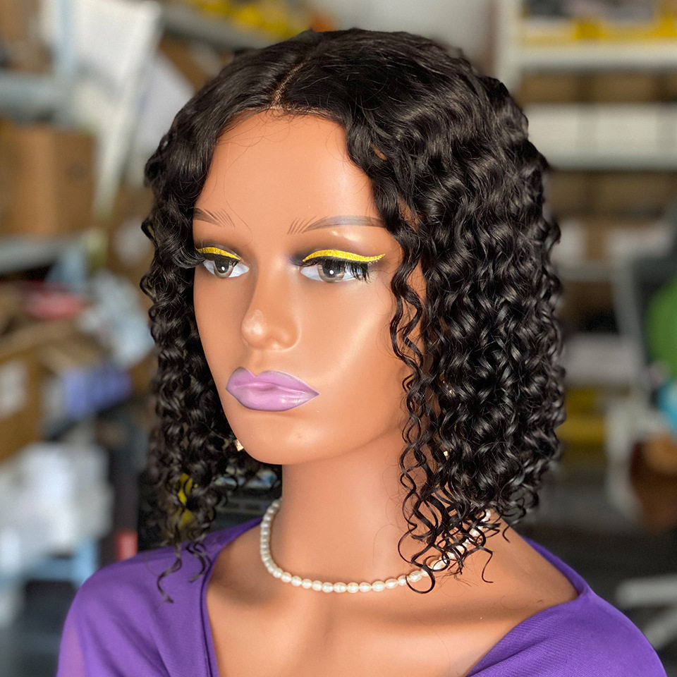 非洲假发女前手织蕾丝中分小卷发短卷发真发全头套human hair wig